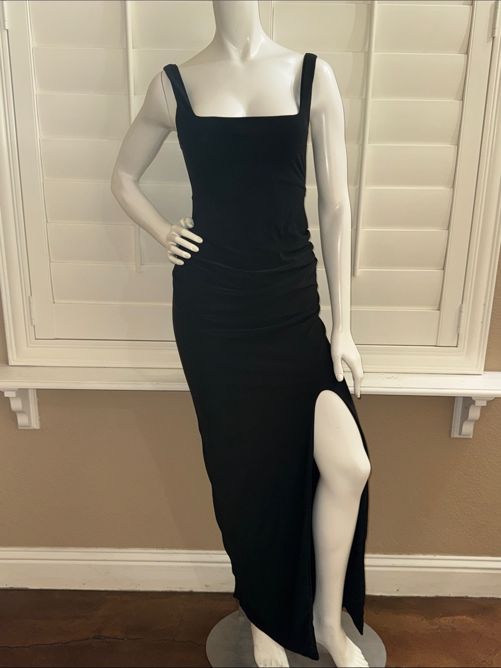 Club L London Avril Black Square Neck Maternity Maxi Dress with Split